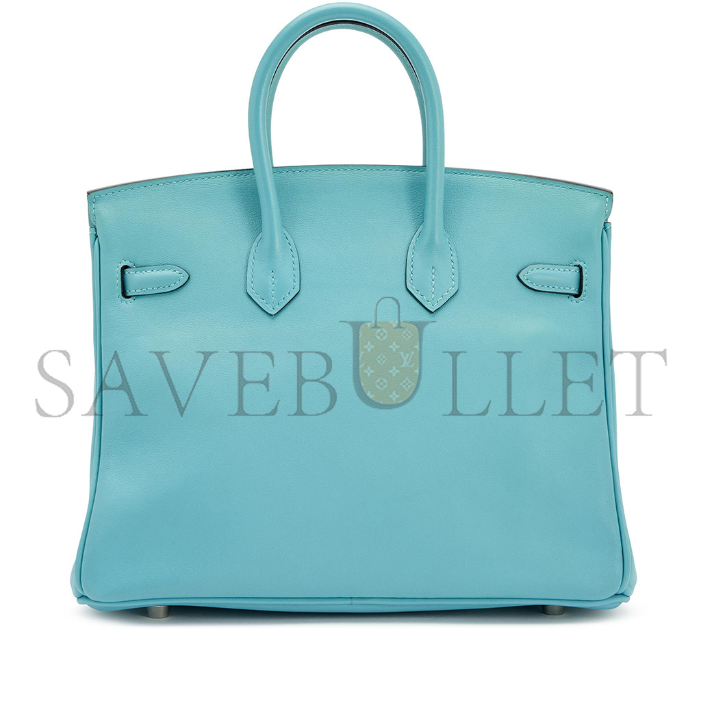 HERMÈS BIRKIN 25 SWIFT LEATHER MACAROON BLUE LINING 3Q PINK SILVER BUCKLE H049362CK15 (25*20*13cm)